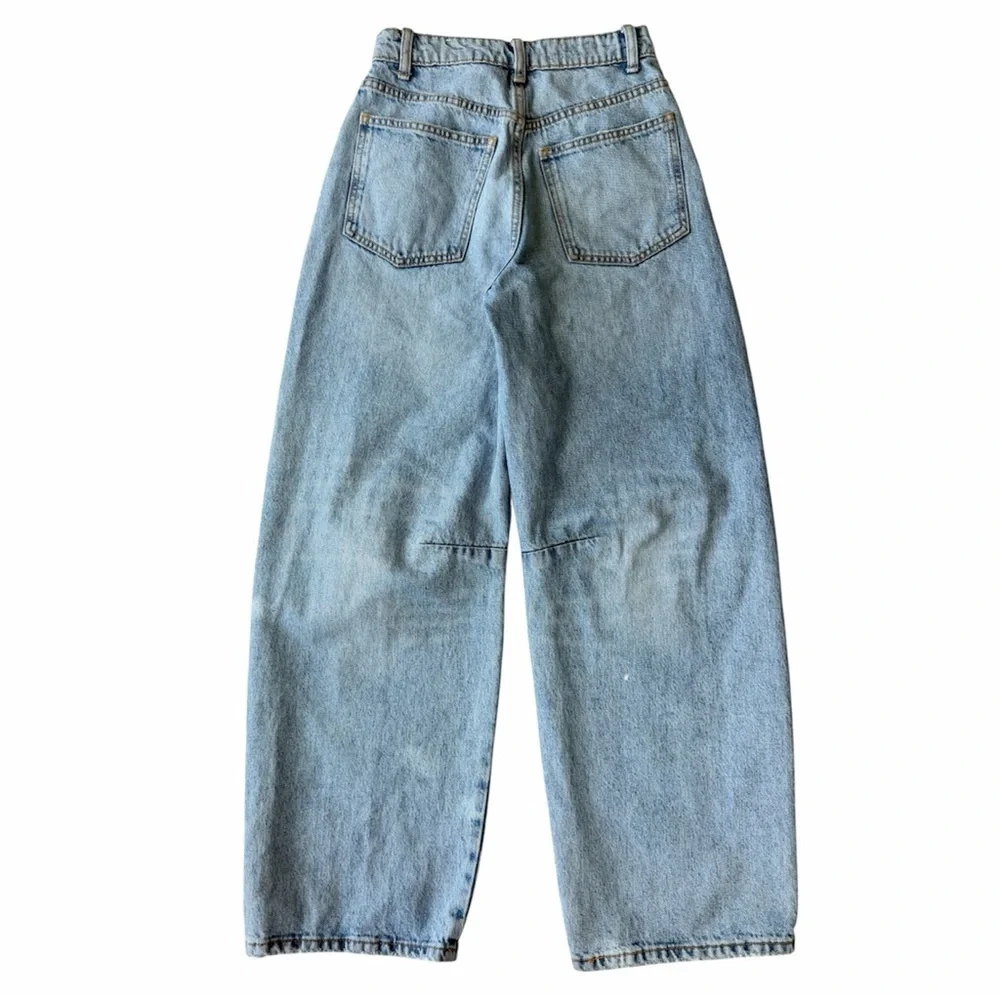 ✅ Zara Light Blue High Rise Wide Barrel Leg Jeans size 0 EUR 32